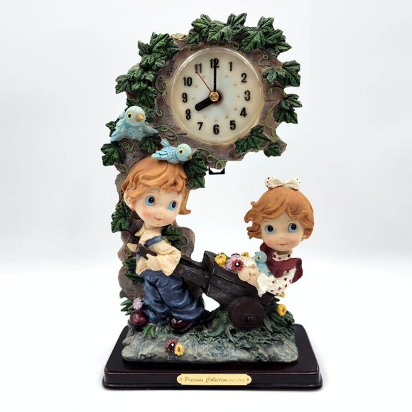 Vintage Precious Moments Italy Style Mantle Clock Figurine Porcelain 12 in RARE
